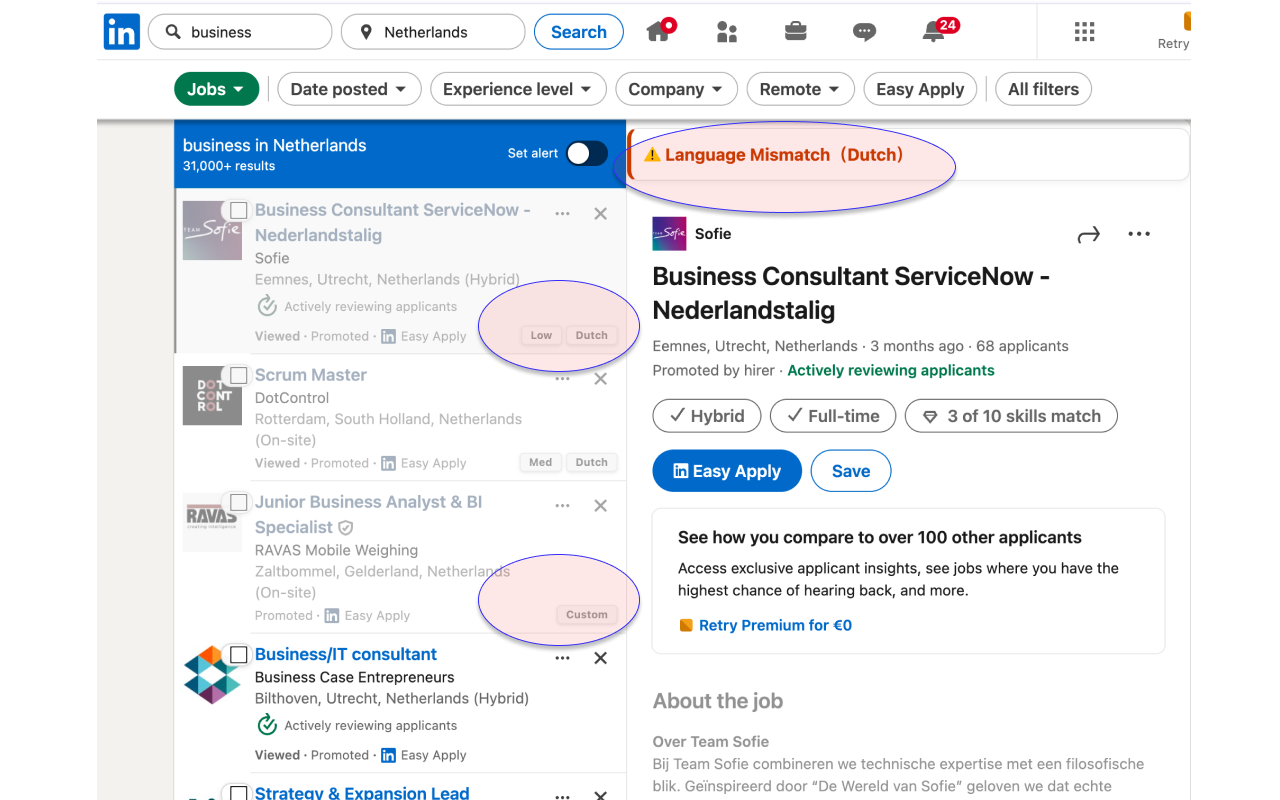 LinkedIn Europe Job AI Radar - jobs list preview